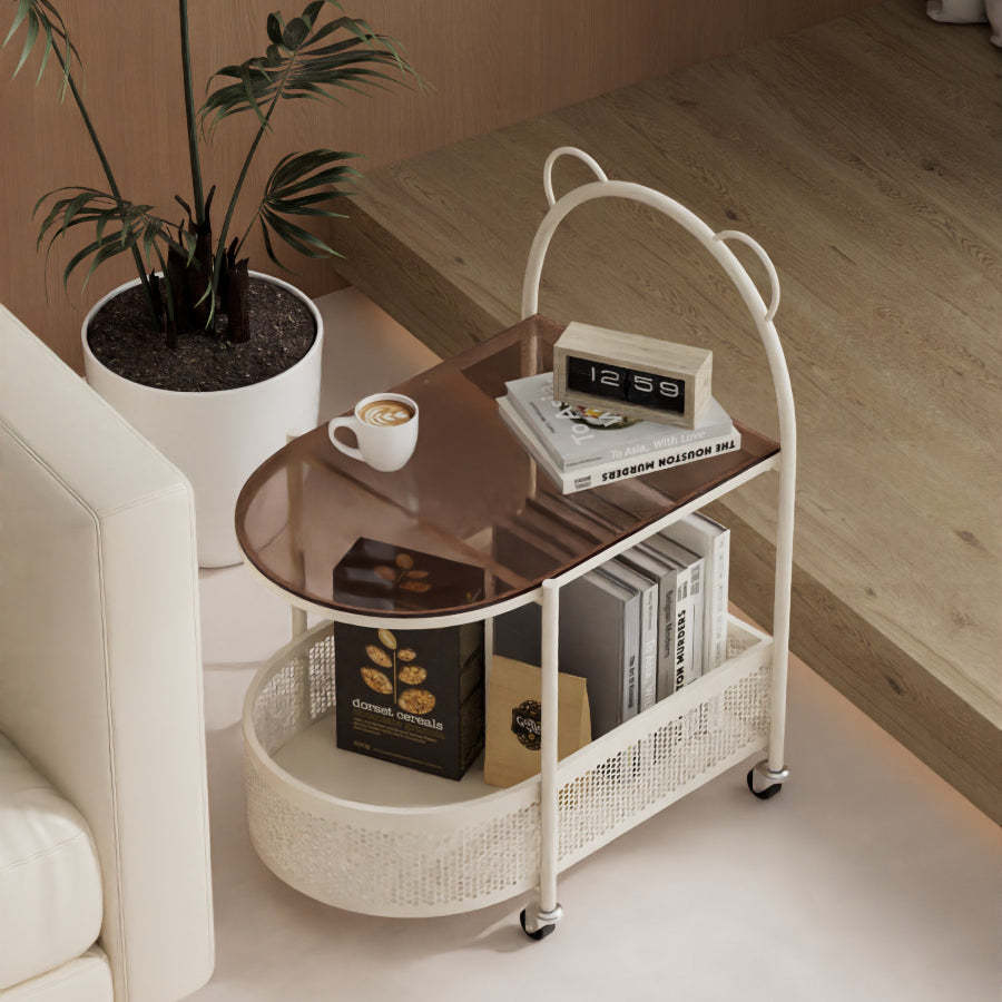 Modern Oval Glass Steel Side Table