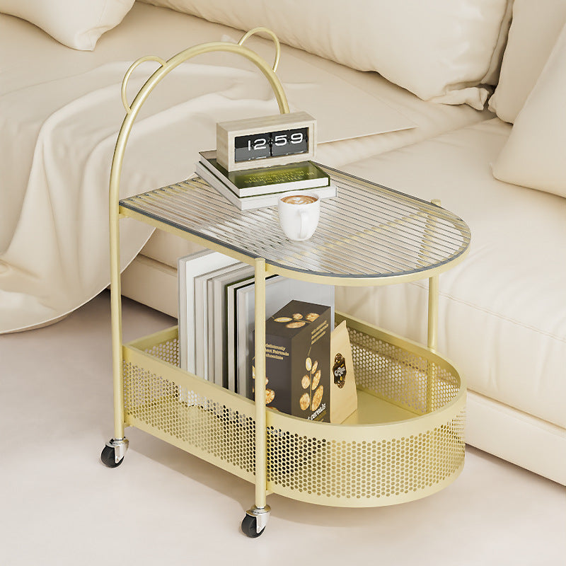 Modern Oval Glass Steel Side Table