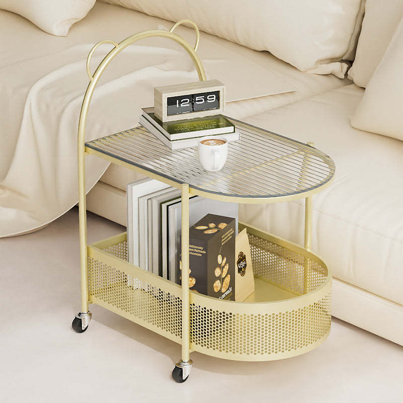 Modern Oval Glass Steel Side Table
