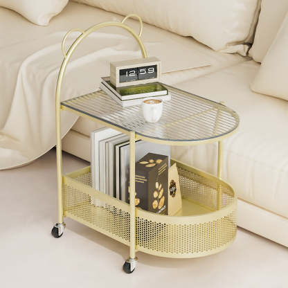 Modern Oval Glass Steel Side Table