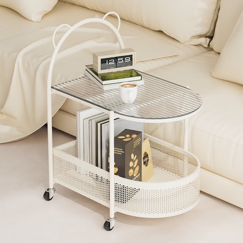 Modern Oval Glass Steel Side Table