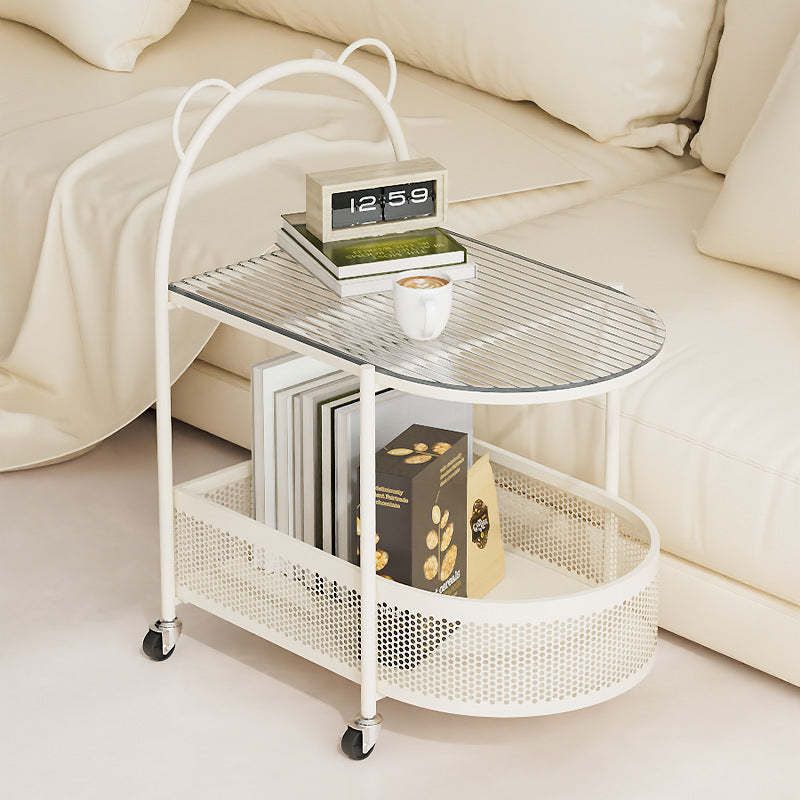 Modern Oval Glass Steel Side Table