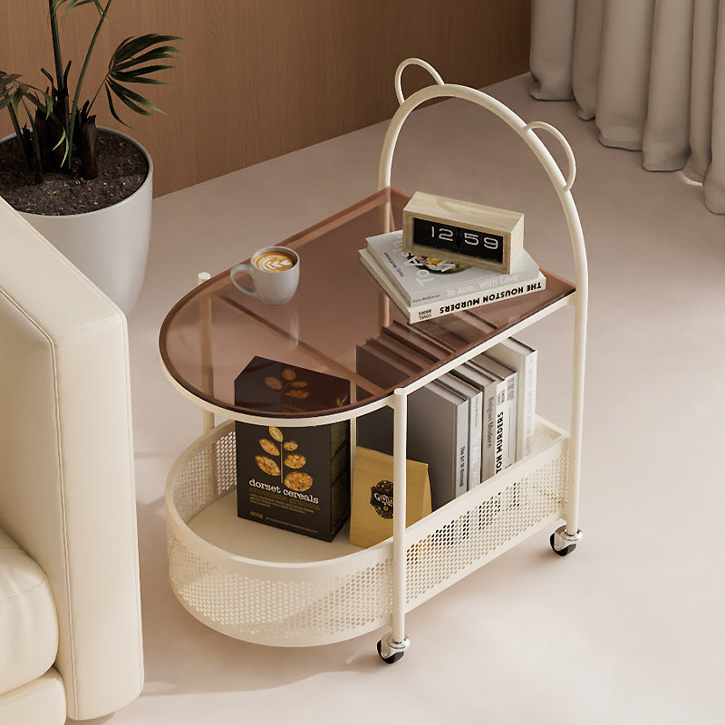 Modern Oval Glass Steel Side Table