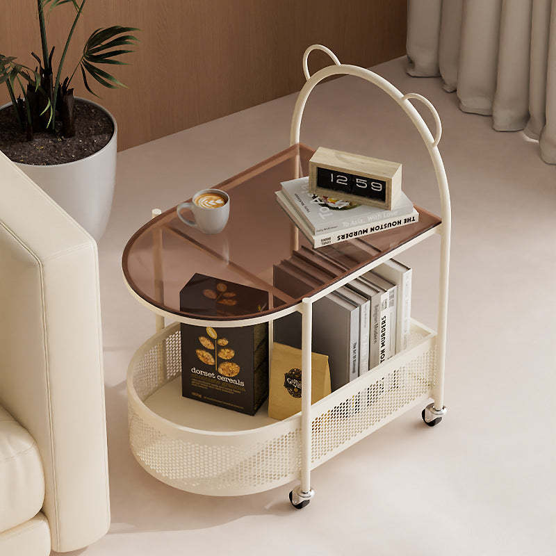 Modern Oval Glass Steel Side Table