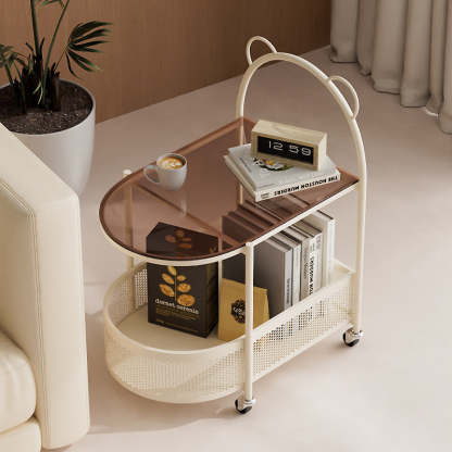 Modern Oval Glass Steel Side Table