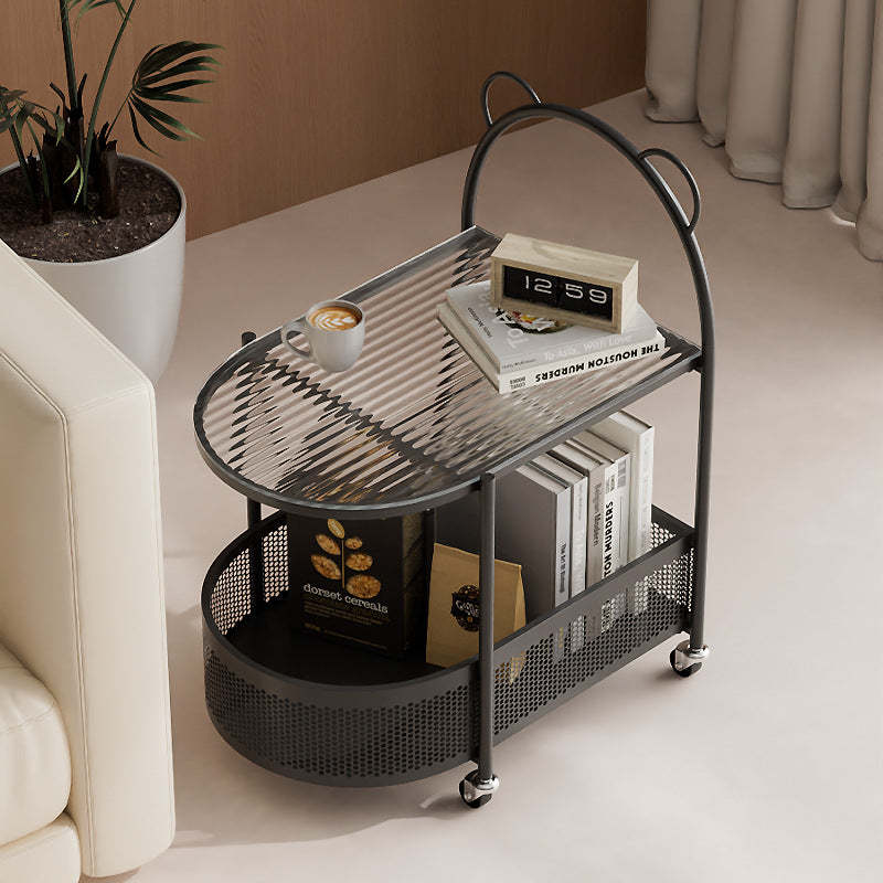 Modern Oval Glass Steel Side Table