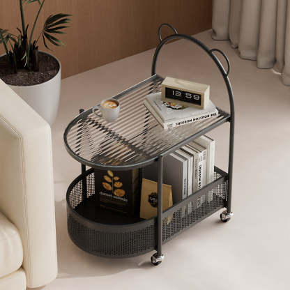 Modern Oval Glass Steel Side Table