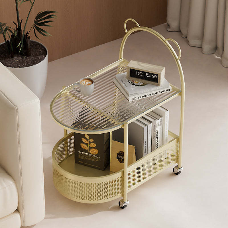 Modern Oval Glass Steel Side Table