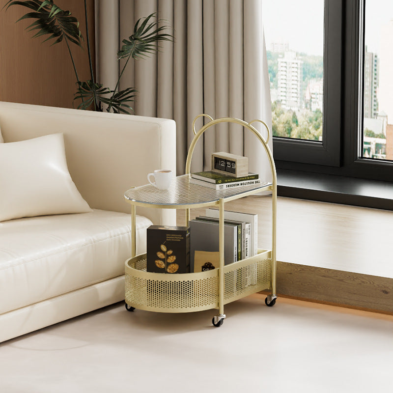 Modern Oval Glass Steel Side Table