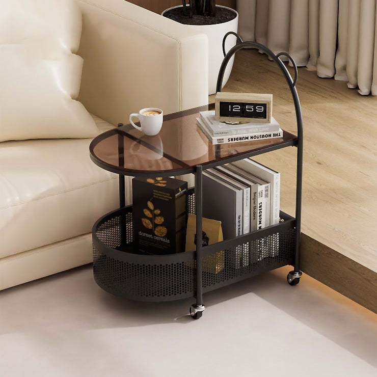Modern Oval Glass Steel Side Table — A