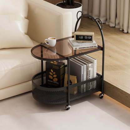 Modern Oval Glass Steel Side Table — A