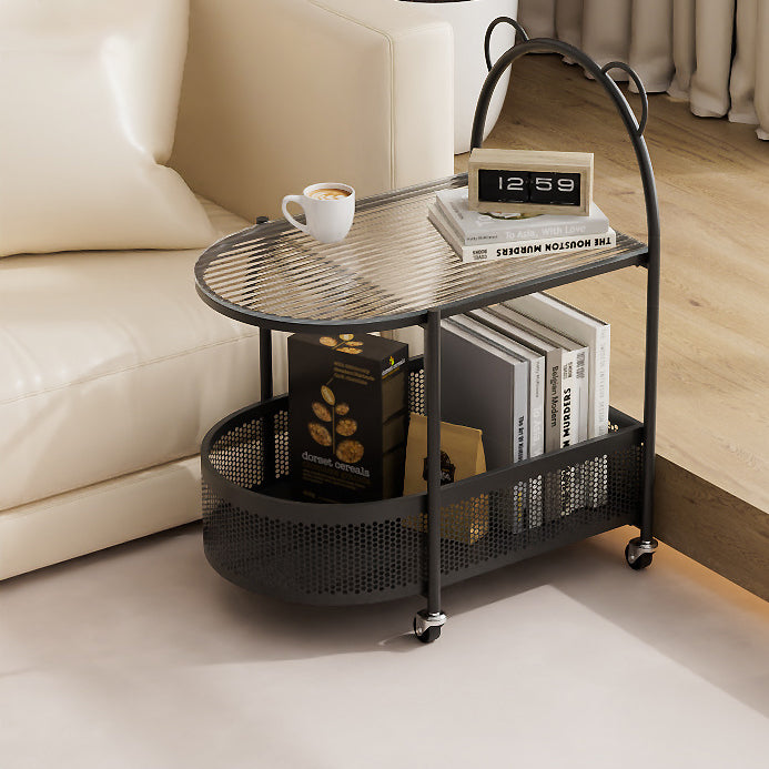 Modern Oval Glass Steel Side Table — B