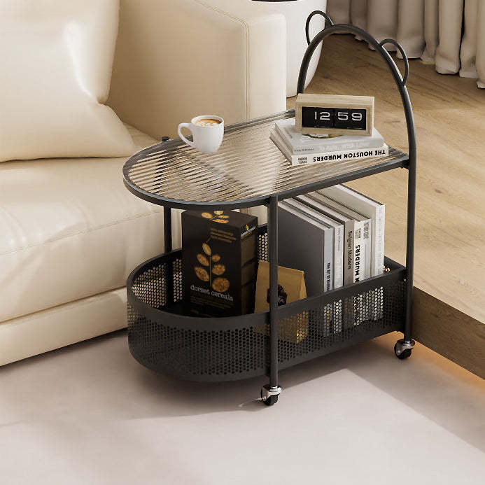 Modern Oval Glass Steel Side Table — B