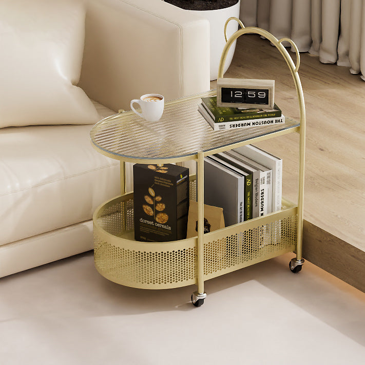 Modern Oval Glass Steel Side Table — C
