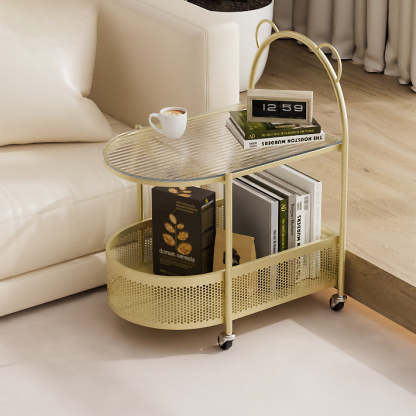 Modern Oval Glass Steel Side Table — C