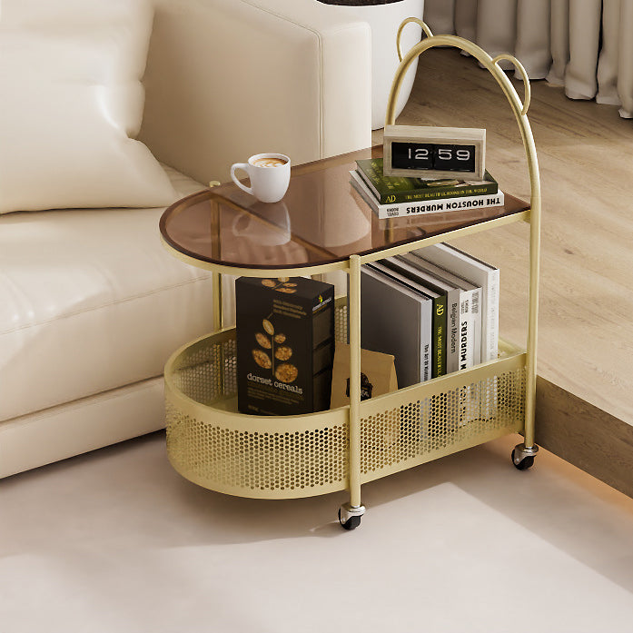 Modern Oval Glass Steel Side Table