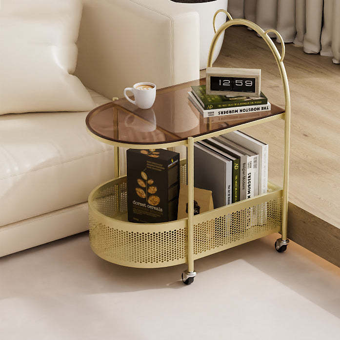 Modern Oval Glass Steel Side Table