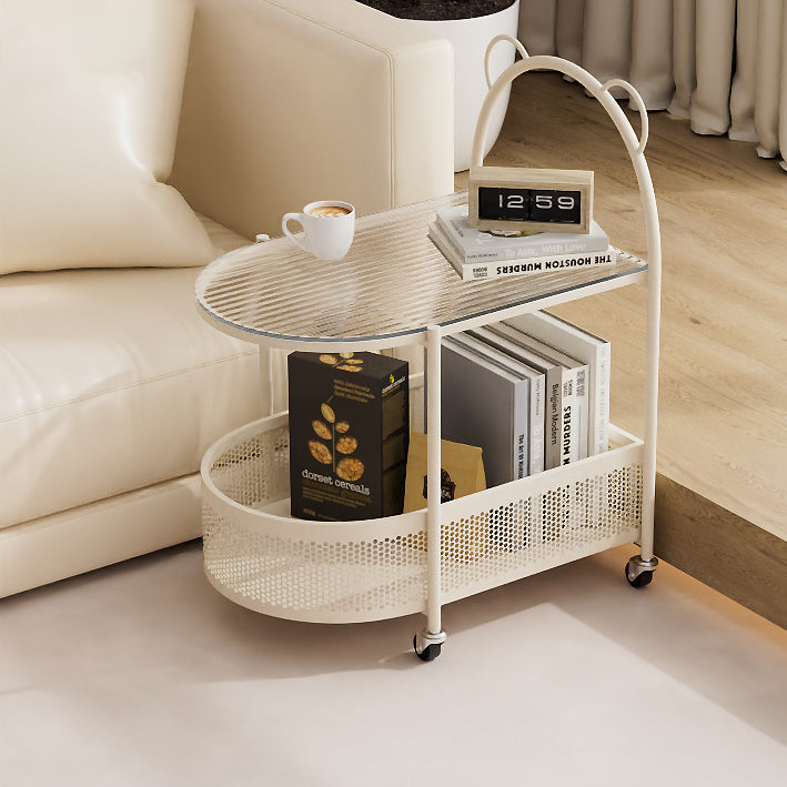 Modern Oval Glass Steel Side Table
