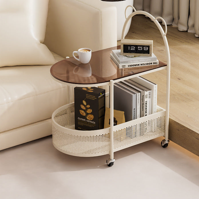 Modern Oval Glass Steel Side Table