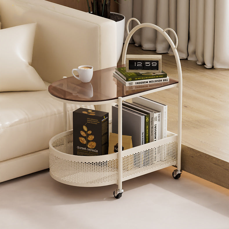 Modern Oval Glass Steel Side Table