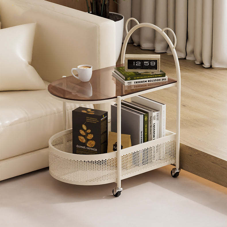 Modern Oval Glass Steel Side Table
