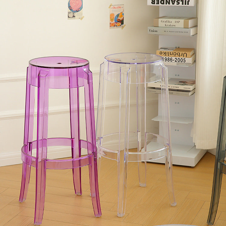 Minimalist Round Plastic Bar Stool — White