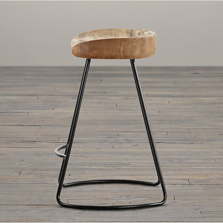 Traditional Retro Solid Wood Metal Bar Stool