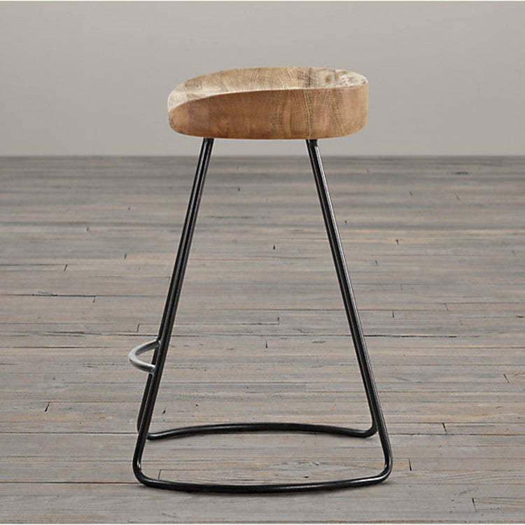 Traditional Retro Solid Wood Metal Bar Stool