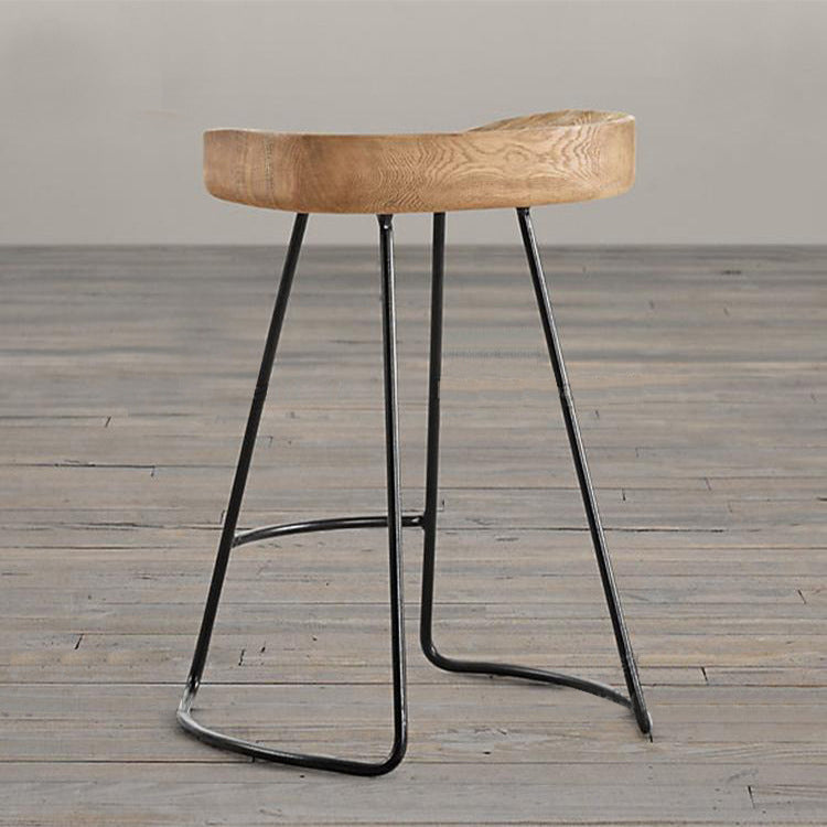 Traditional Retro Solid Wood Metal Bar Stool