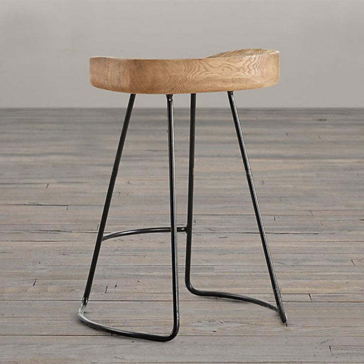 Traditional Retro Solid Wood Metal Bar Stool