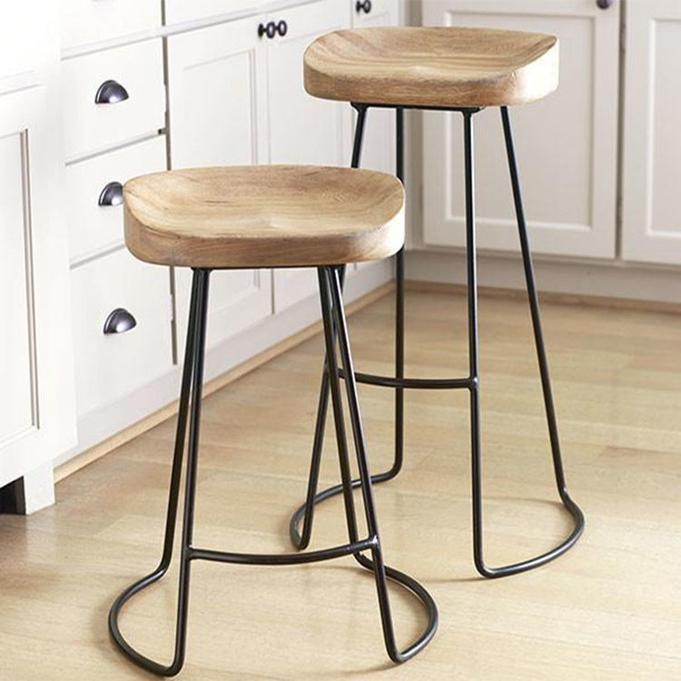Minimalist Oval Iron Wood Bar Stool