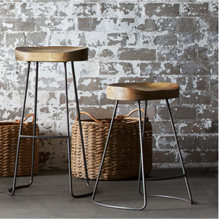 Traditional Retro Solid Wood Metal Bar Stool