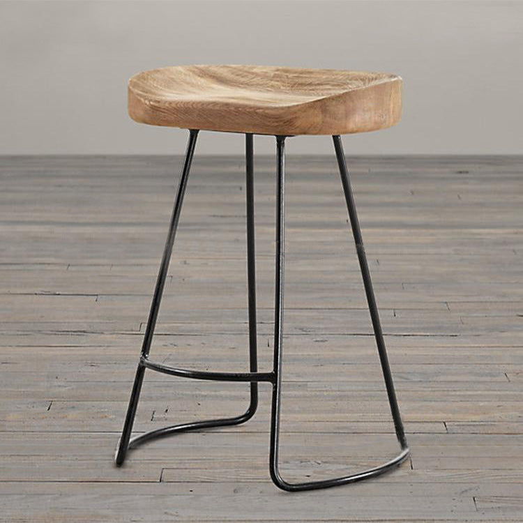 Traditional Retro Solid Wood Metal Bar Stool