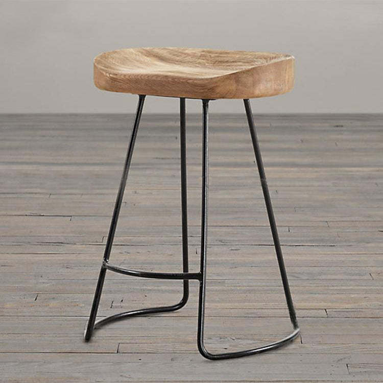 Traditional Retro Solid Wood Metal Bar Stool