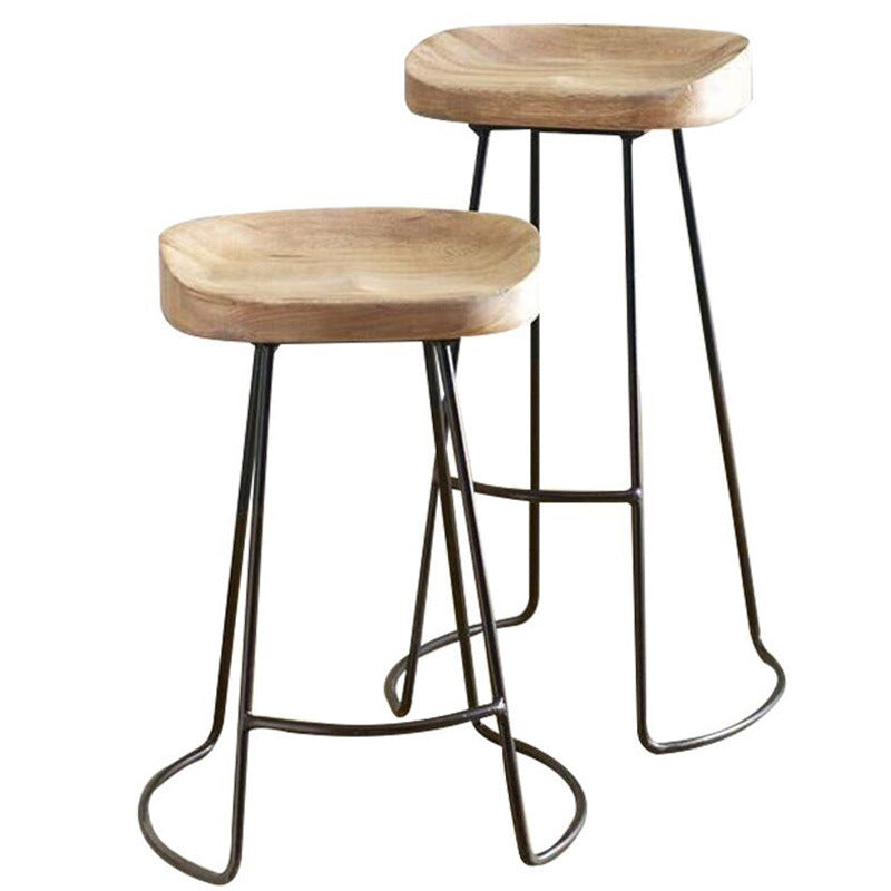 Traditional Retro Solid Wood Metal Bar Stool