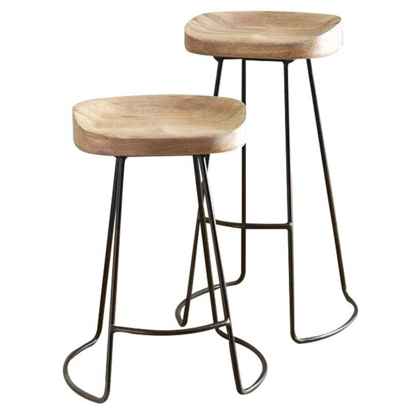 Traditional Retro Solid Wood Metal Bar Stool
