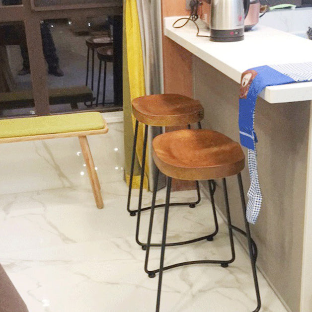 Traditional Retro Solid Wood Metal Bar Stool