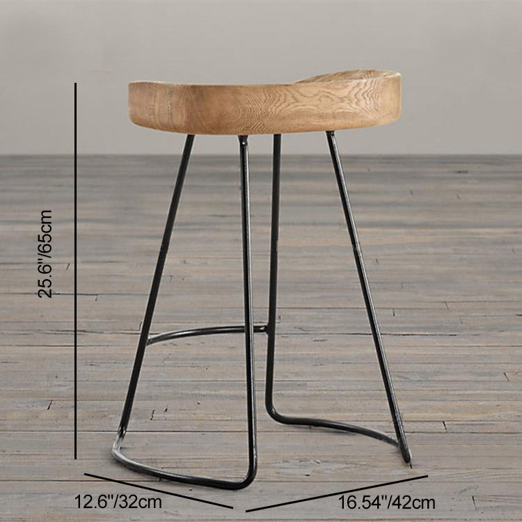 Traditional Retro Solid Wood Metal Bar Stool