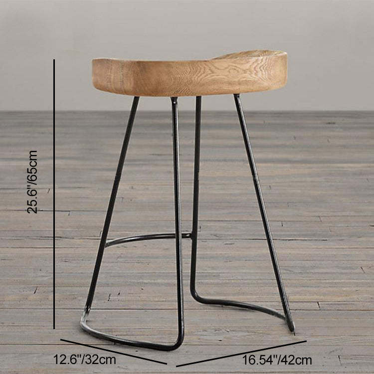 Traditional Retro Solid Wood Metal Bar Stool