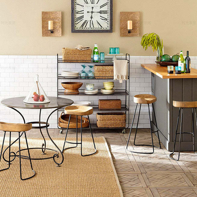 Traditional Retro Solid Wood Metal Bar Stool