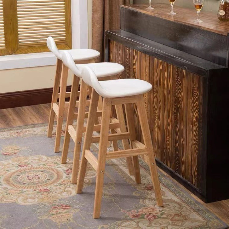 Scandinavian Oval Cushion Rubberwood Bar Stool — Original Wood Color Legs - Blue