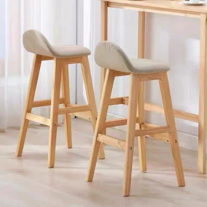 Scandinavian Oval Cushion Rubberwood Bar Stool — Original Wood Color Legs - Green