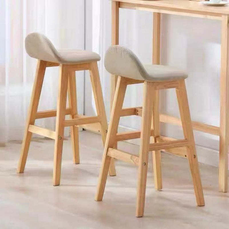 Scandinavian Oval Cushion Rubberwood Bar Stool — Original Wood Color Legs - Green