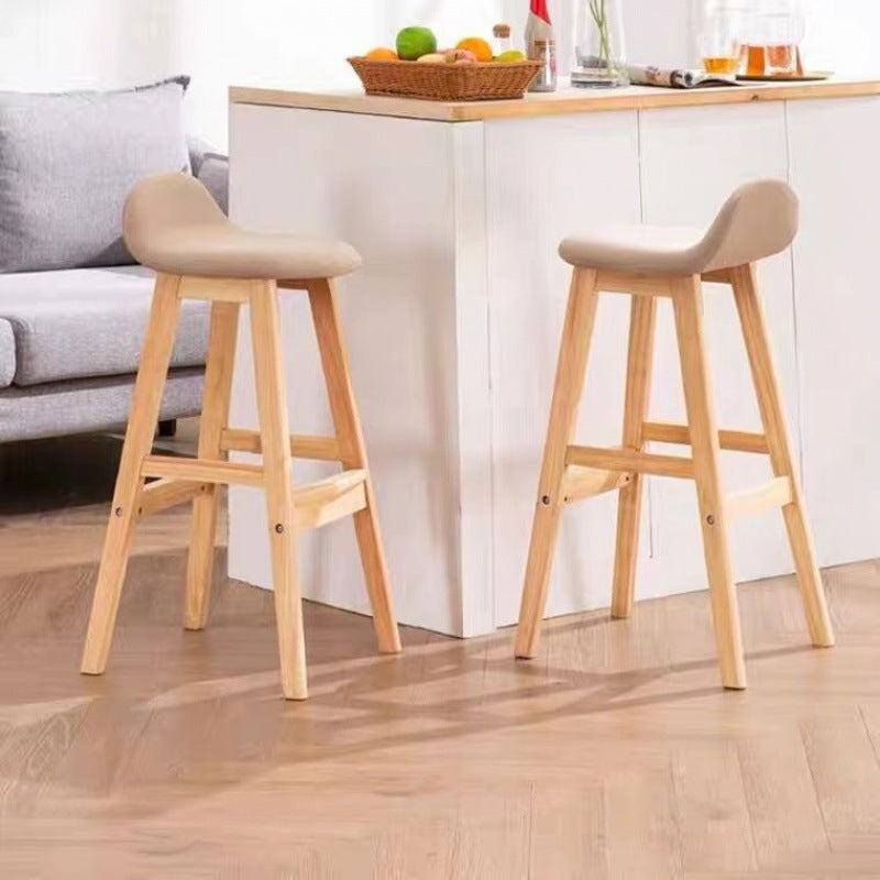 Scandinavian Oval Cushion Rubberwood Bar Stool — Original Wood Color Legs - Brown