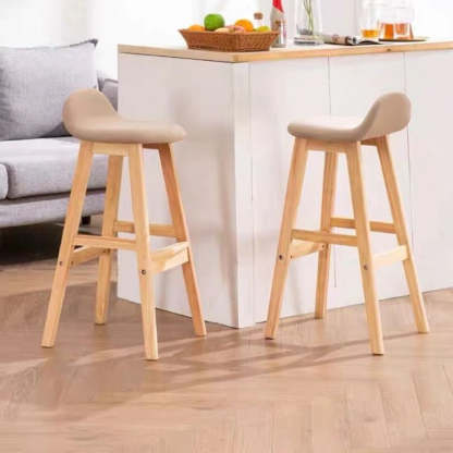 Scandinavian Oval Cushion Rubberwood Bar Stool — Original Wood Color Legs - Brown