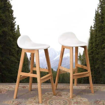 Scandinavian Oval Cushion Rubberwood Bar Stool — Original Wood Color Legs - Gray