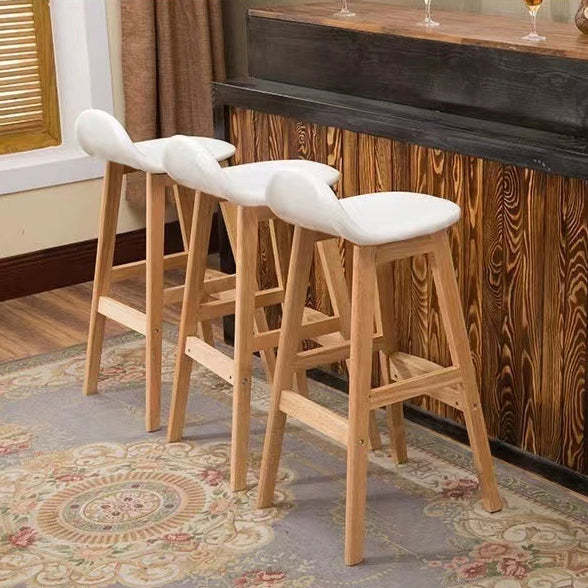 Scandinavian Oval Cushion Rubberwood Bar Stool — Original Wood Color Legs - Khaki