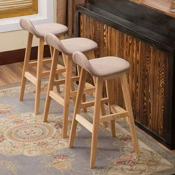 Scandinavian Oval Cushion Rubberwood Bar Stool — Walnut Color - Brown
