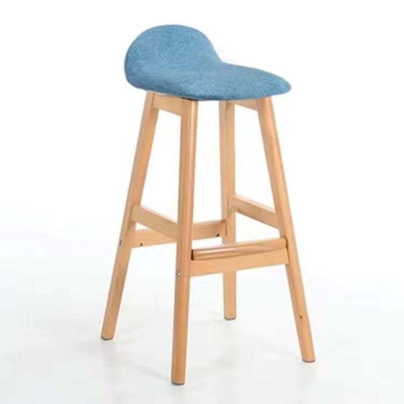Blue leather oval rubberwood bar & counter stools - nordic — Natural