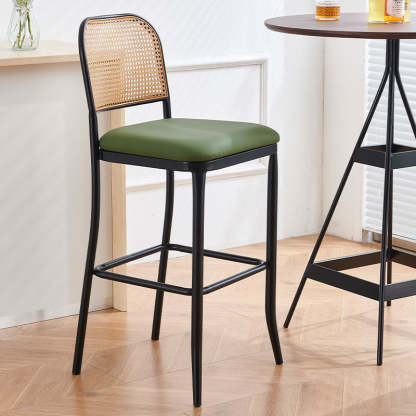 European Rattan Leather Iron Bar Stool